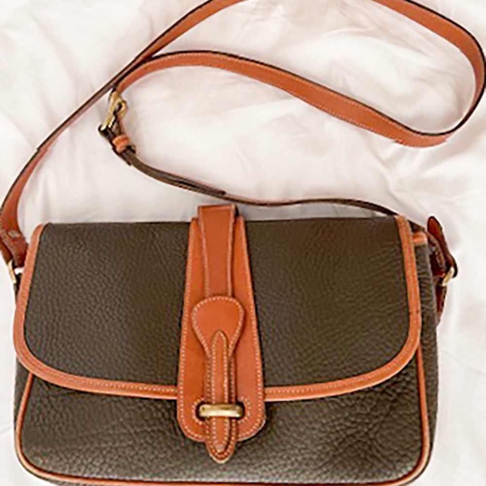 DOONEY and BOURKE Equestrian Vintage Olive and Cognac Leather Crossbody Bag